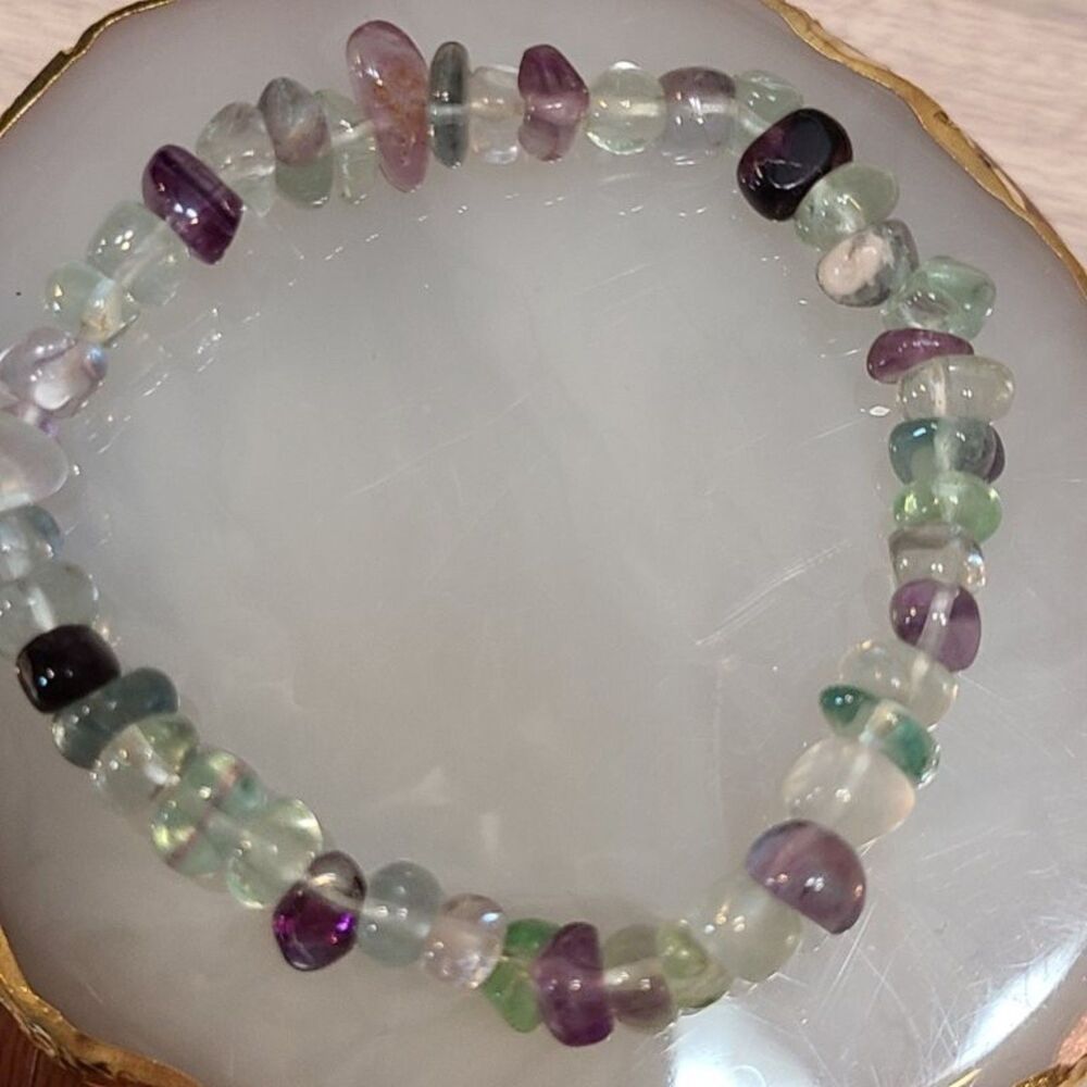 Natural Rainbow Fluorite Chip Bracelet Stretch Crystal Healing Gemstone Bead 7"